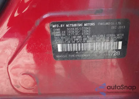 2014 Mitsubishi Mirage De from USA, damaged, VIN ML32A3HJXEH016433